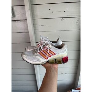 Adidas Bounce Running Shoes White Pink Yellow Mesh Sneakers Athletic Mens